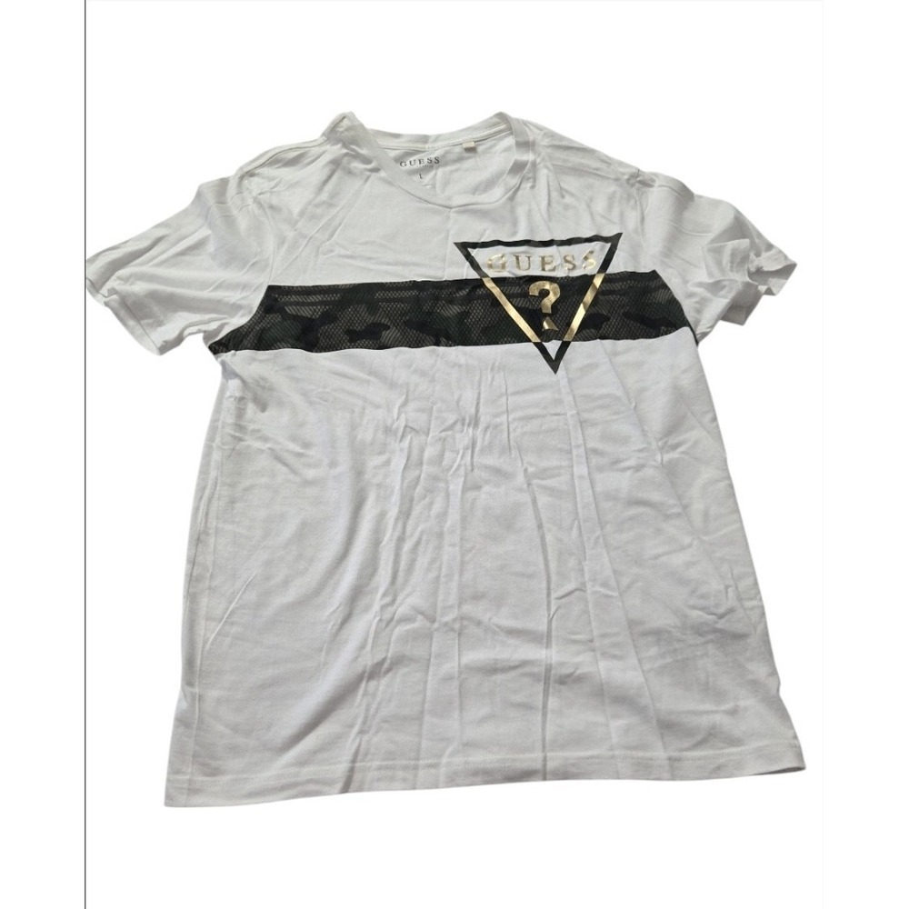 Men's GUESS Los Angeles T-Shirt Size Large White Camo Logo Graphic Tee